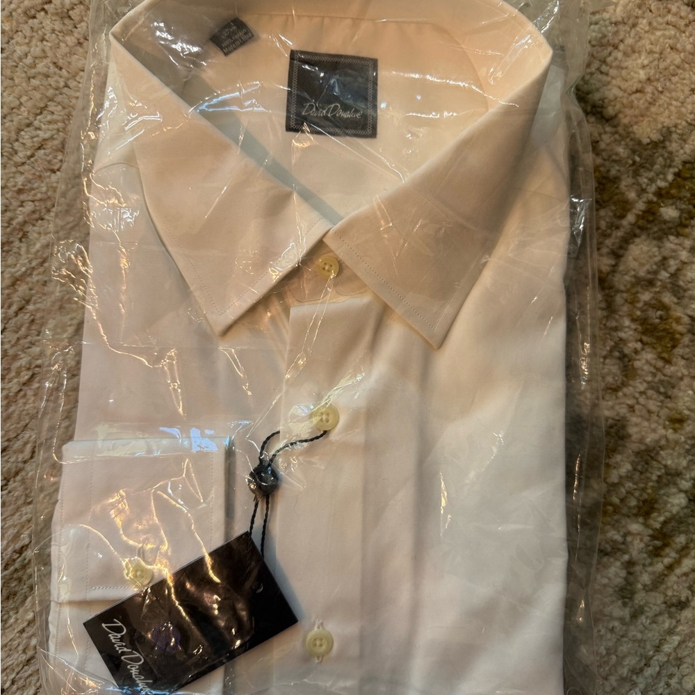 David Donahue Men's Cream Dress Shirt